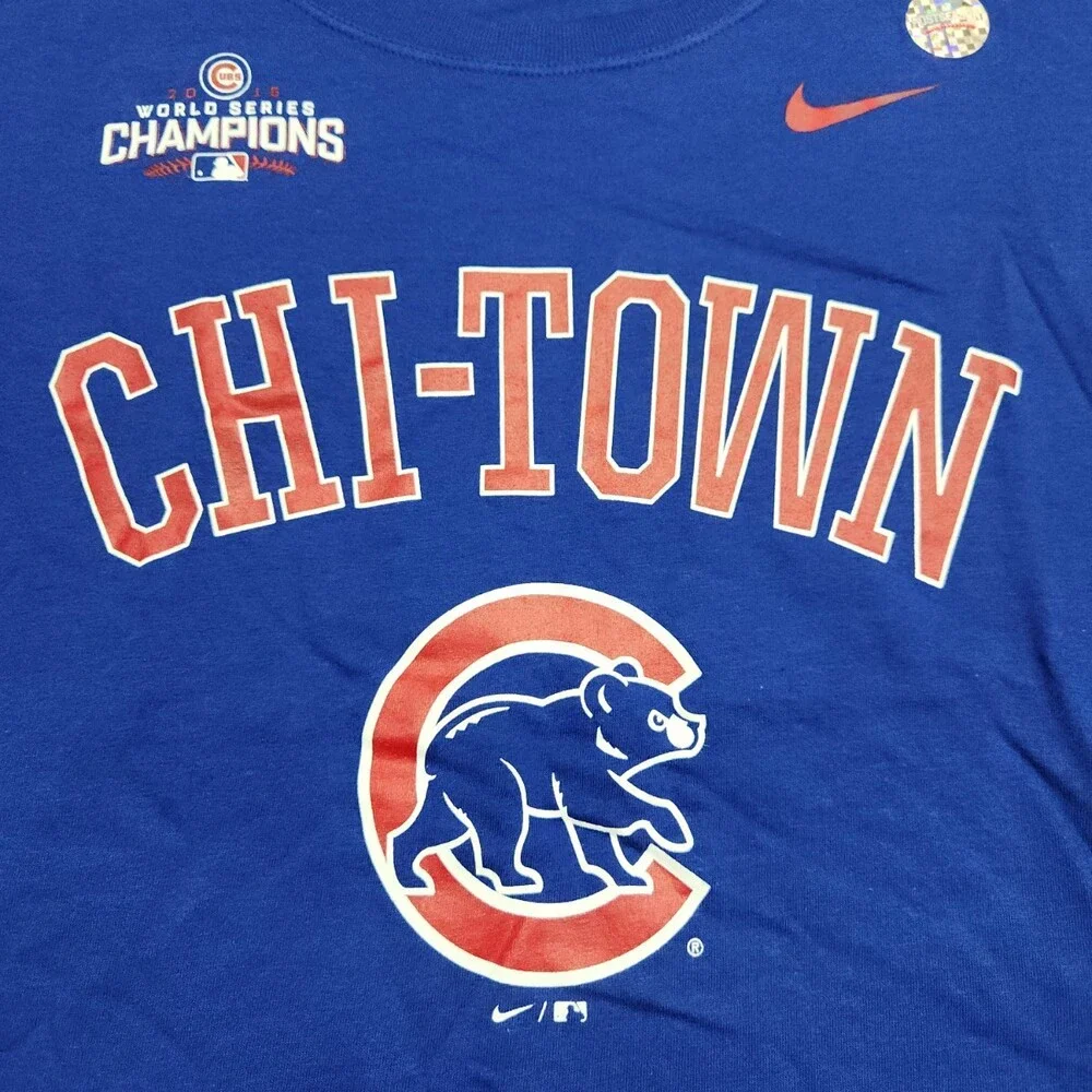 Nike Chicago Cubs Chi-Town World Series Champions Blue Scoop Neck T-Shirt L